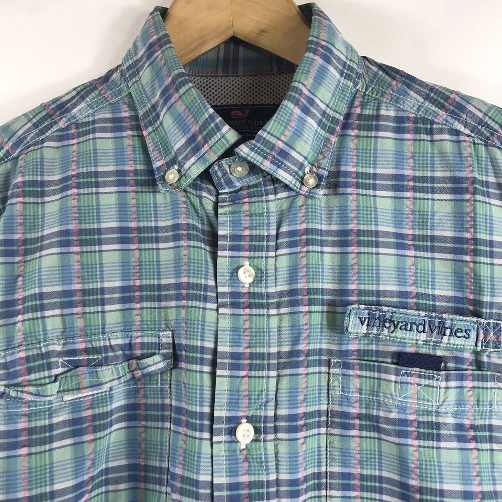 Vineyard Vines Harbor Multi Plaid Check Vented Fishing Hiking Shirt Mens Medium